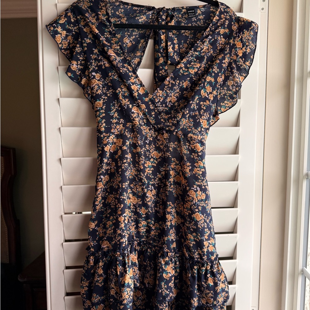 SHEIN Navy Floral Mini Dress